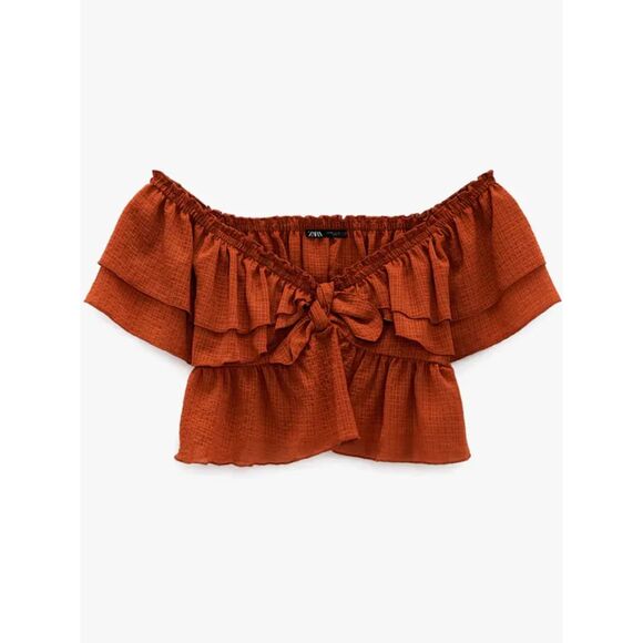 Zara ruffled crop top rust blouse - Picture 1 of 6